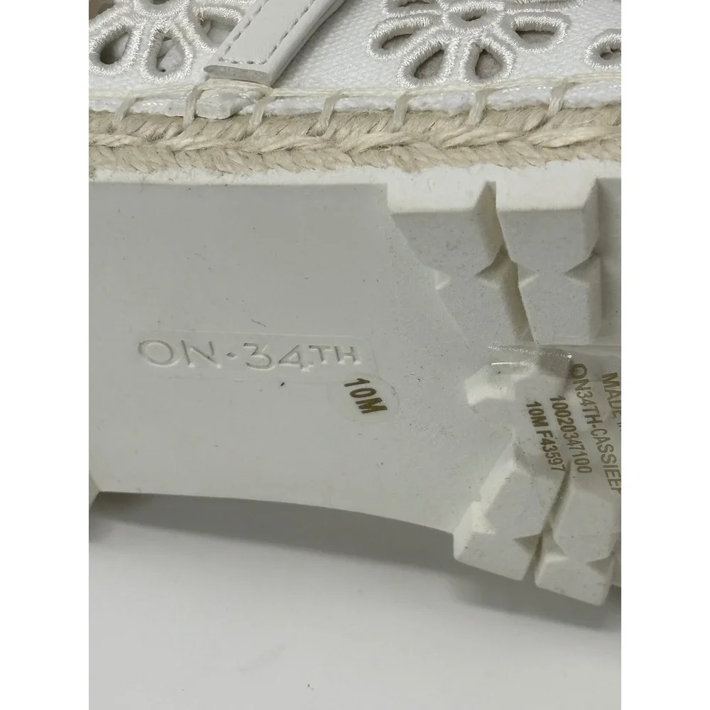 On 34th Cassieef White Eyelet Floral Mary Jane Espadrille Flats Lug Sole 10M